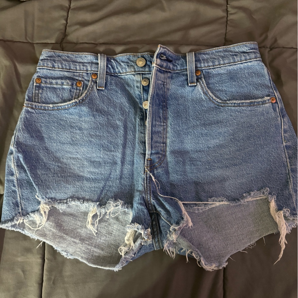 Levi's High Rise Distressed Blue Shorts